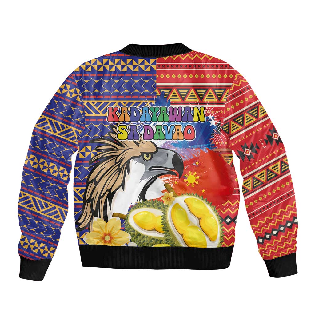 Philippines Kadayawan Sleeve Zip Bomber Jacket Filipino Eagle Durian with Polynesian and Igorots Pattern - Wonder Print Shop