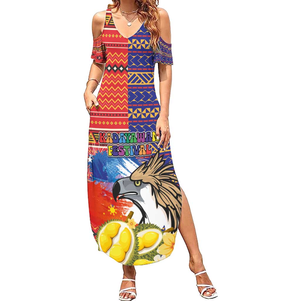 Philippines Kadayawan Summer Maxi Dress Filipino Eagle Durian with Polynesian and Igorots Pattern - Wonder Print Shop