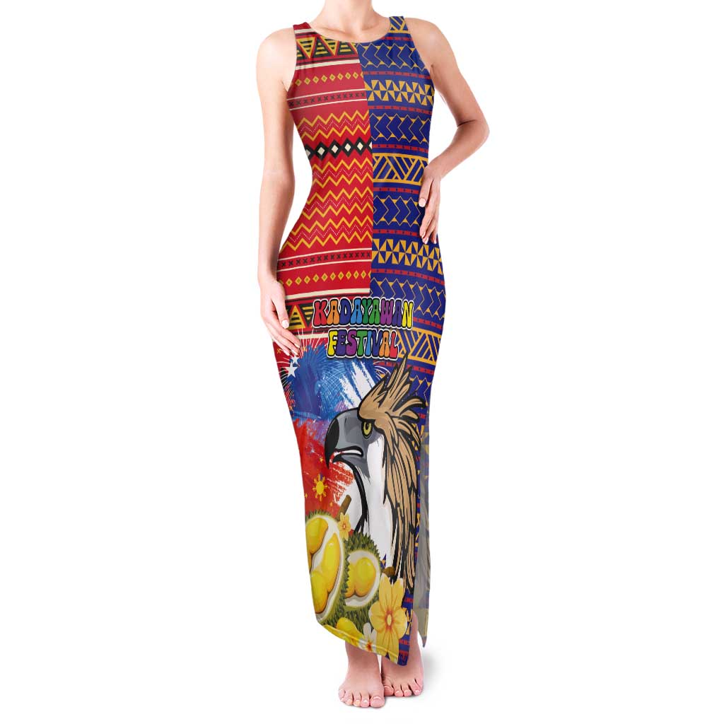 Philippines Kadayawan Tank Maxi Dress Filipino Eagle Durian with Polynesian and Igorots Pattern - Wonder Print Shop