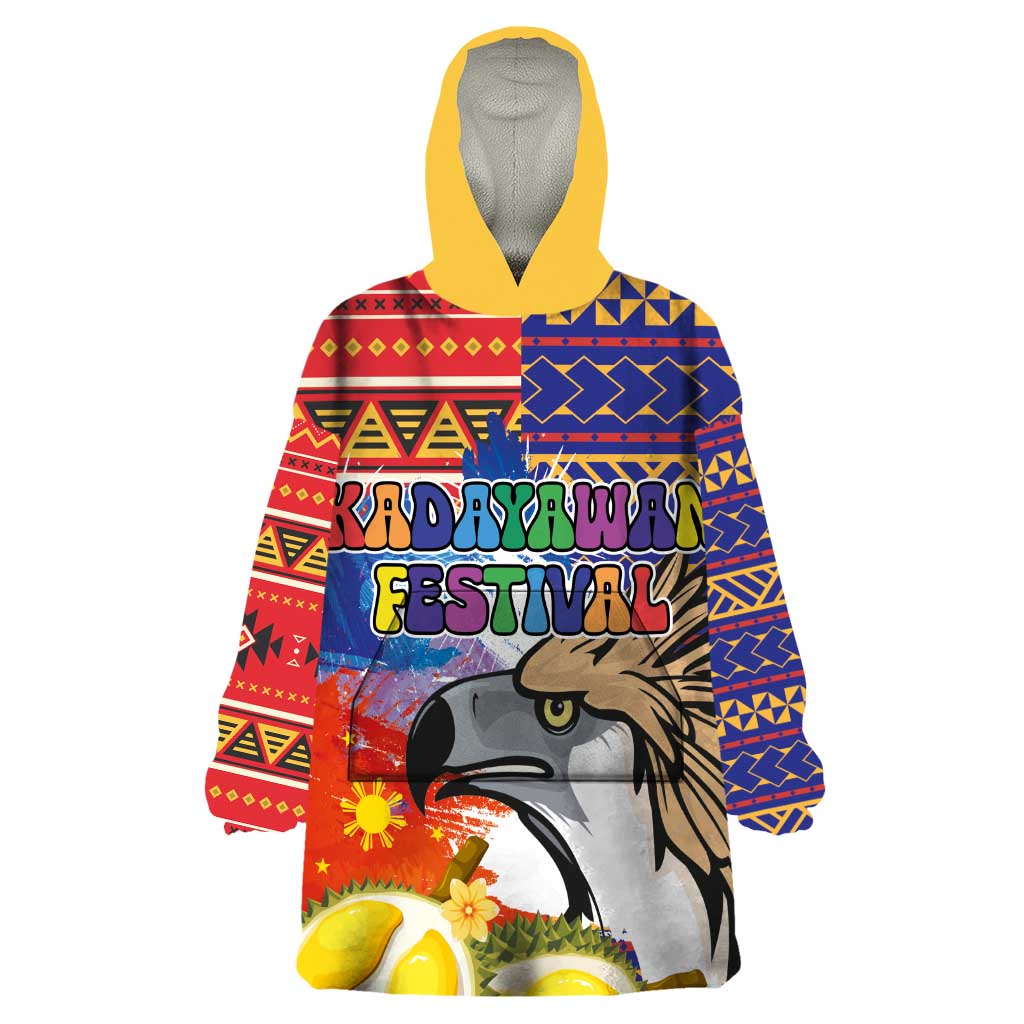 Philippines Kadayawan Wearable Blanket Hoodie Filipino Eagle Durian with Polynesian and Igorots Pattern - Wonder Print Shop
