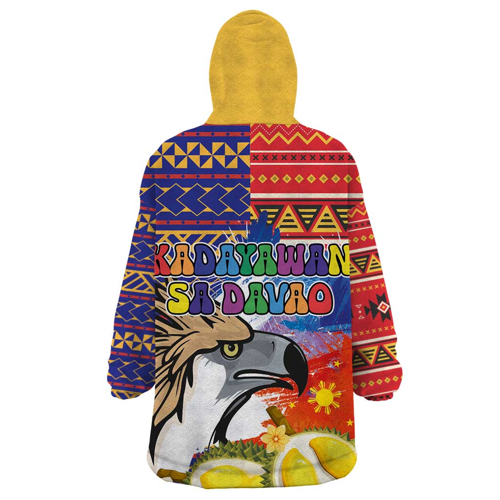 Philippines Kadayawan Wearable Blanket Hoodie Filipino Eagle Durian with Polynesian and Igorots Pattern - Wonder Print Shop