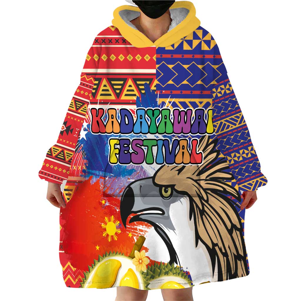Philippines Kadayawan Wearable Blanket Hoodie Filipino Eagle Durian with Polynesian and Igorots Pattern - Wonder Print Shop