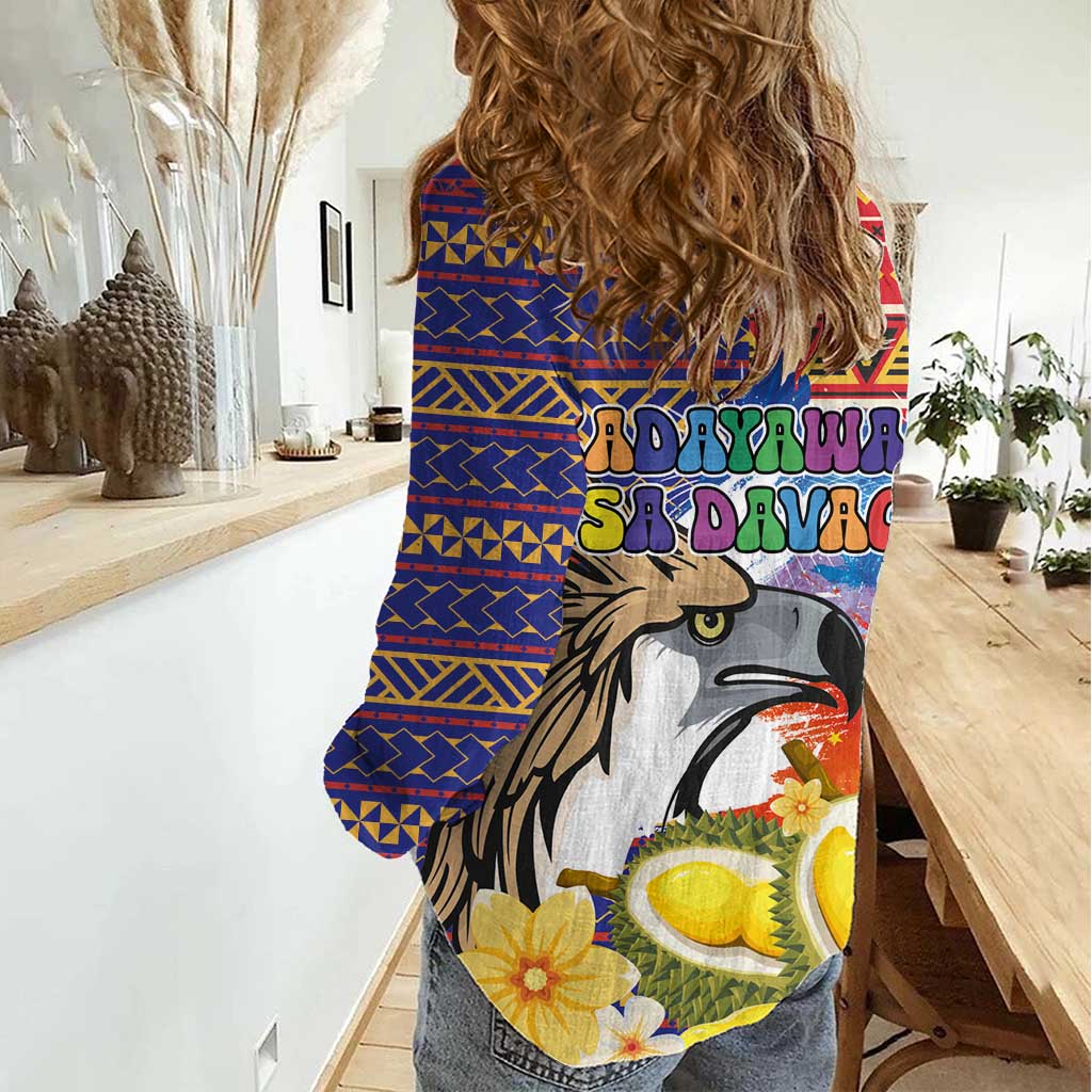 Philippines Kadayawan Women Casual Shirt Filipino Eagle Durian with Polynesian and Igorots Pattern - Wonder Print Shop