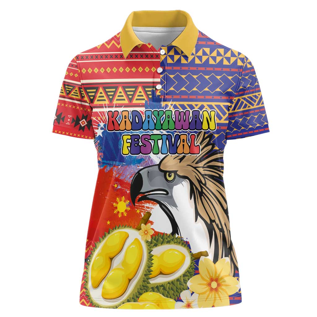 Philippines Kadayawan Women Polo Shirt Filipino Eagle Durian with Polynesian and Igorots Pattern - Wonder Print Shop
