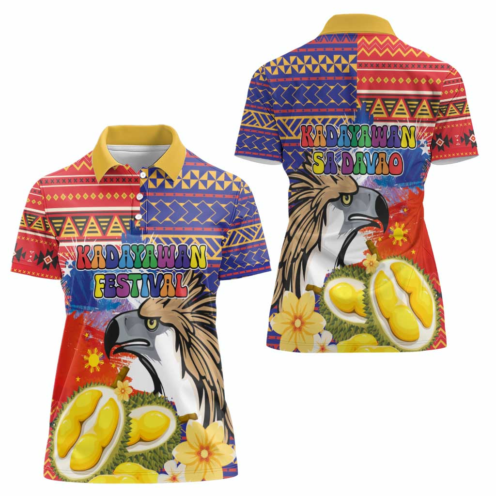 Philippines Kadayawan Women Polo Shirt Filipino Eagle Durian with Polynesian and Igorots Pattern - Wonder Print Shop