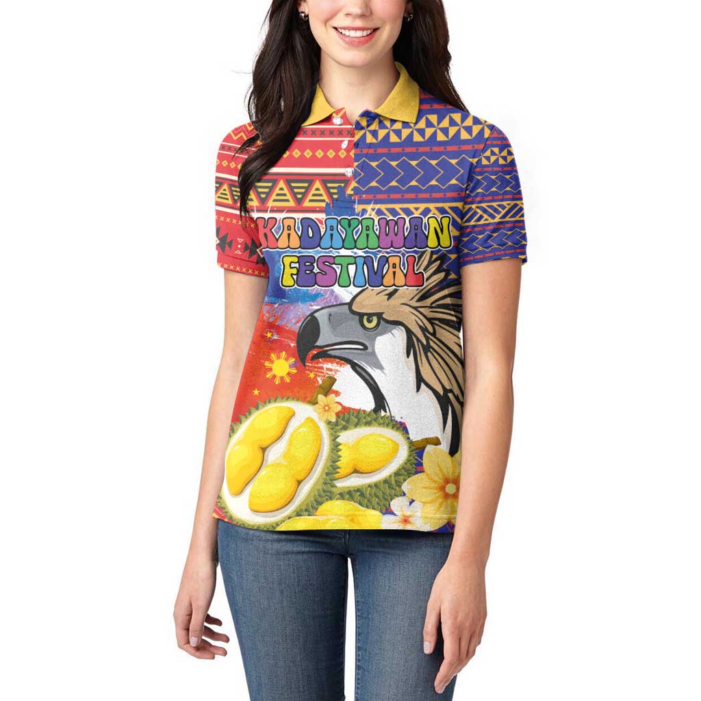 Philippines Kadayawan Women Polo Shirt Filipino Eagle Durian with Polynesian and Igorots Pattern - Wonder Print Shop