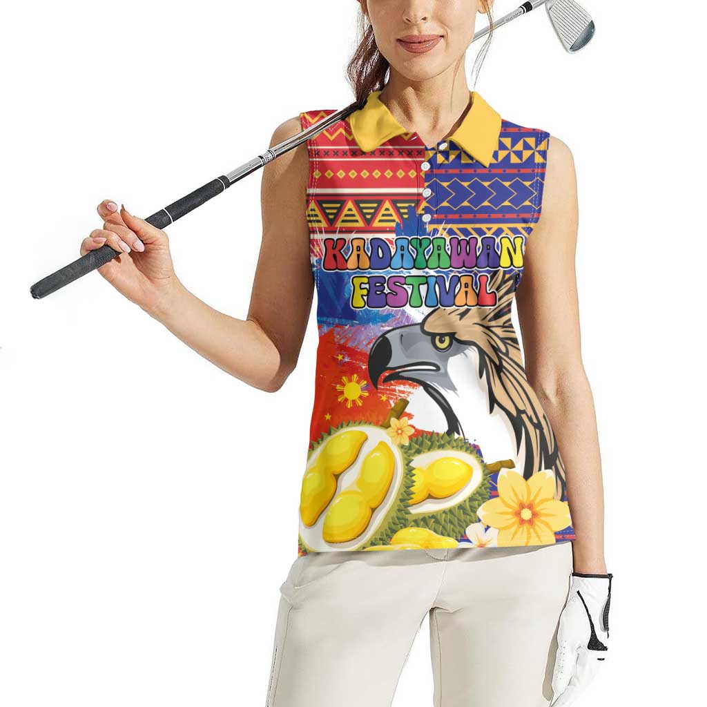 Philippines Kadayawan Women Sleeveless Polo Shirt Filipino Eagle Durian with Polynesian and Igorots Pattern - Wonder Print Shop