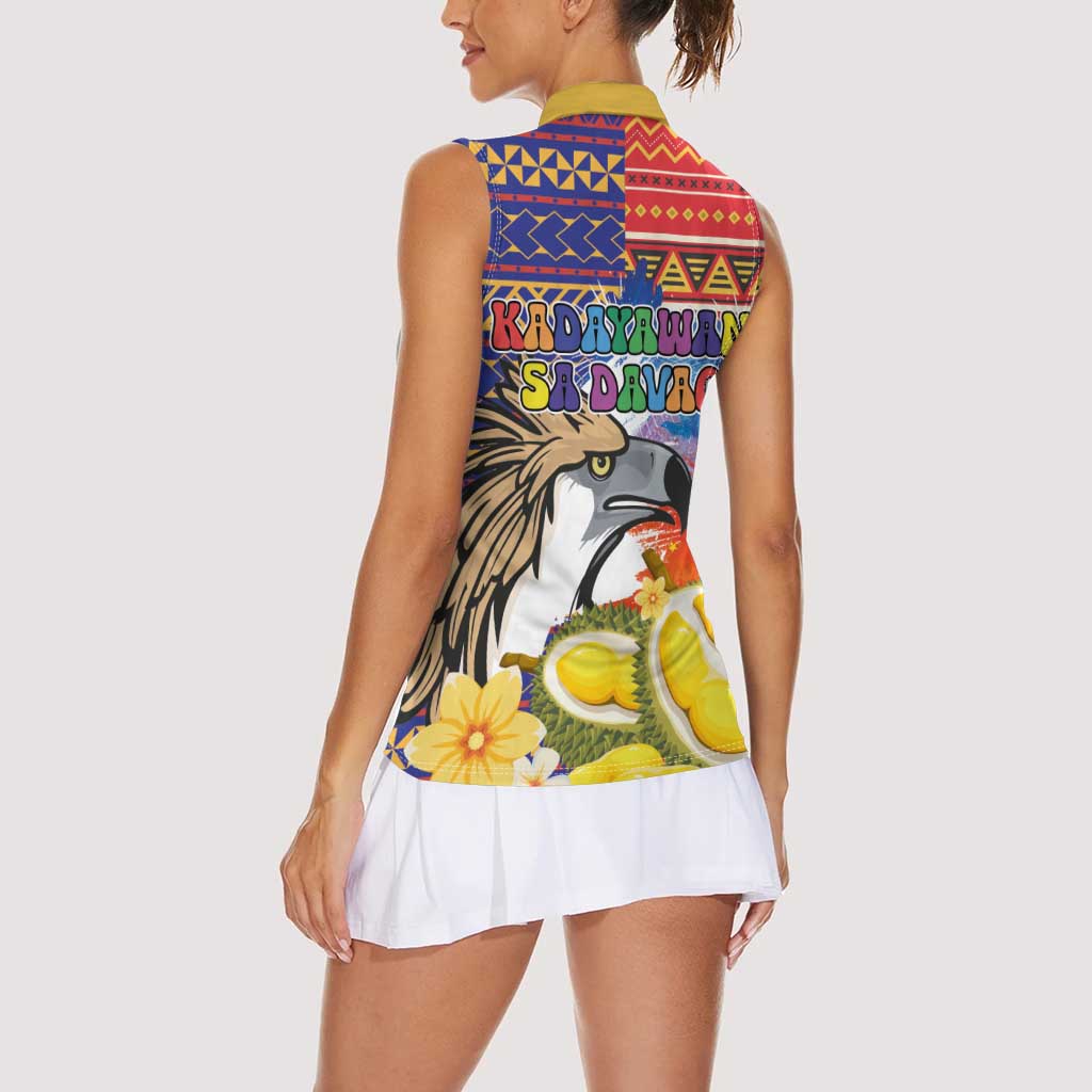 Philippines Kadayawan Women Sleeveless Polo Shirt Filipino Eagle Durian with Polynesian and Igorots Pattern - Wonder Print Shop