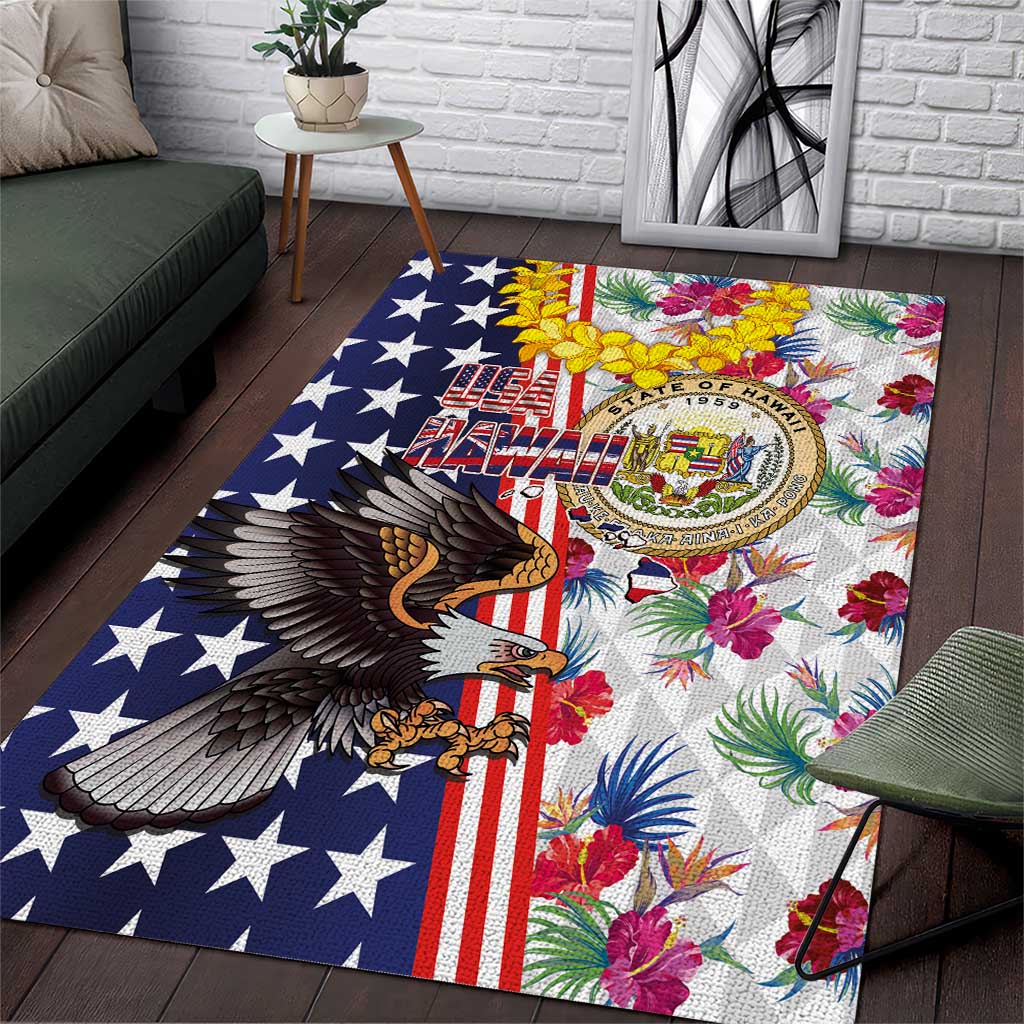 Hawaii and United States Together Area Rug Seal of Hawaii and Bald Eagle - Wonder Print Shop