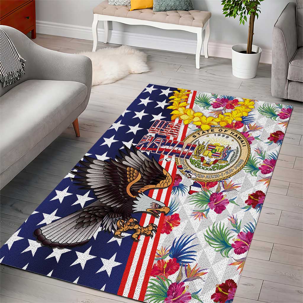 Hawaii and United States Together Area Rug Seal of Hawaii and Bald Eagle - Wonder Print Shop