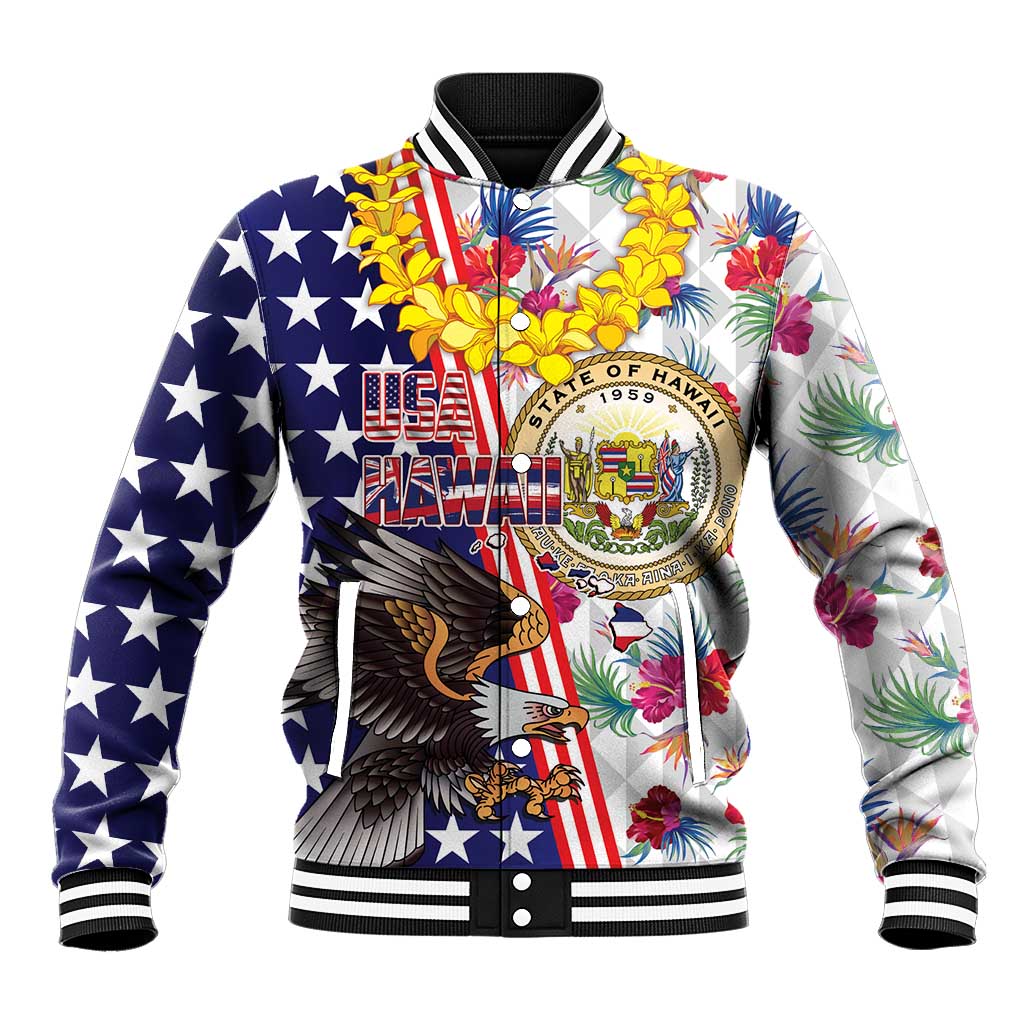 Hawaii and United States Together Baseball Jacket Seal of Hawaii and Bald Eagle - Wonder Print Shop