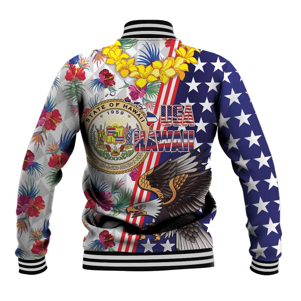 Hawaii and United States Together Baseball Jacket Seal of Hawaii and Bald Eagle - Wonder Print Shop