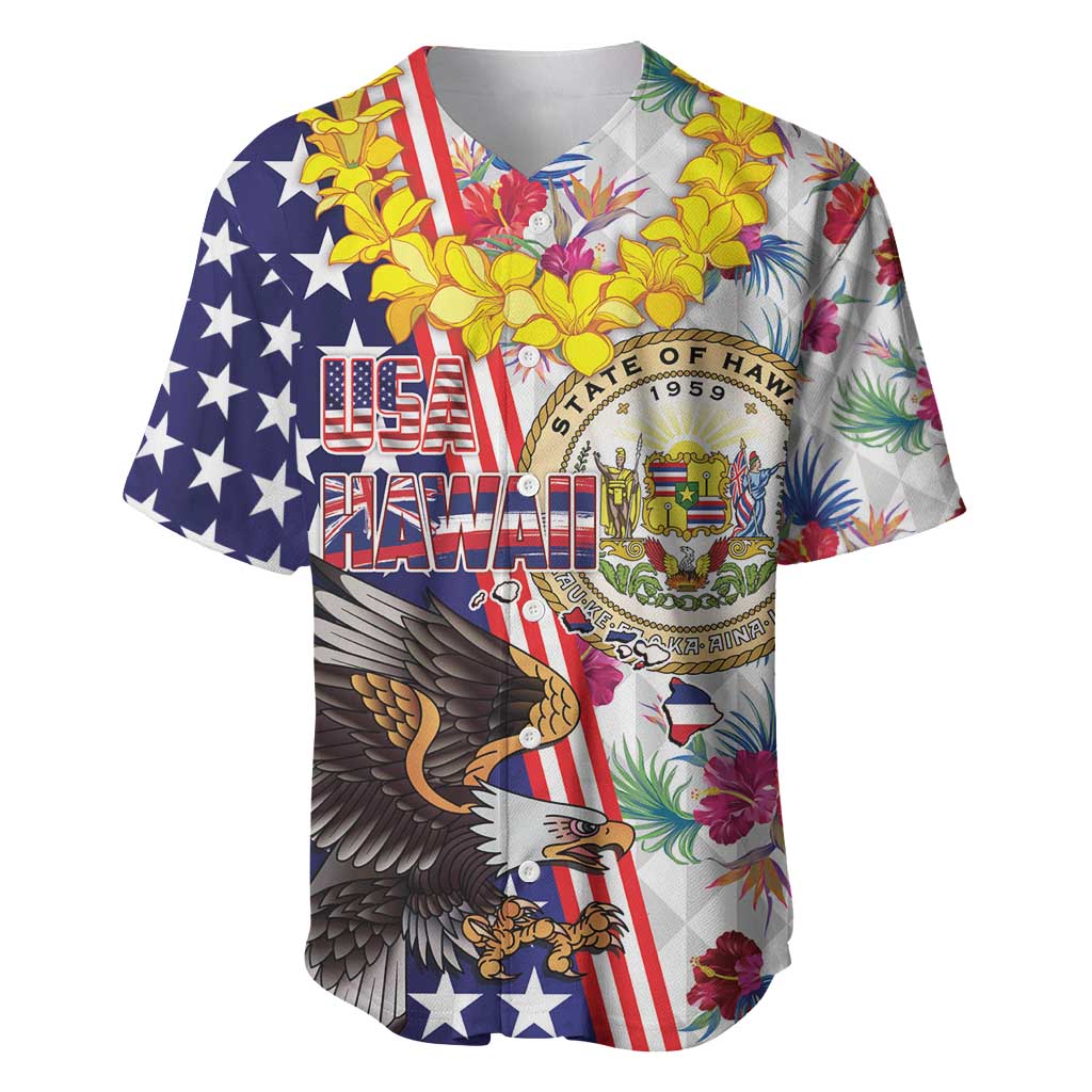 Hawaii and United States Together Baseball Jersey Seal of Hawaii and Bald Eagle - Wonder Print Shop
