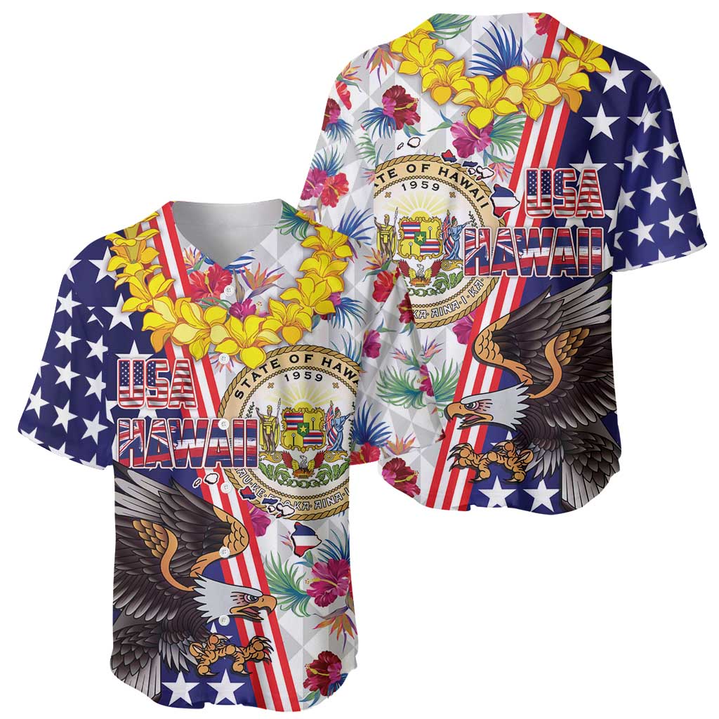 Hawaii and United States Together Baseball Jersey Seal of Hawaii and Bald Eagle - Wonder Print Shop