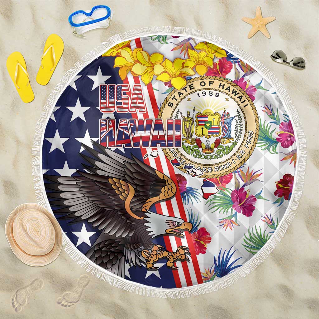 Hawaii and United States Together Beach Blanket Seal of Hawaii and Bald Eagle - Wonder Print Shop