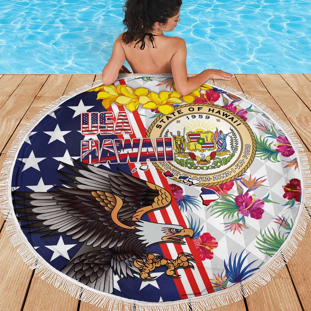 Hawaii and United States Together Beach Blanket Seal of Hawaii and Bald Eagle - Wonder Print Shop