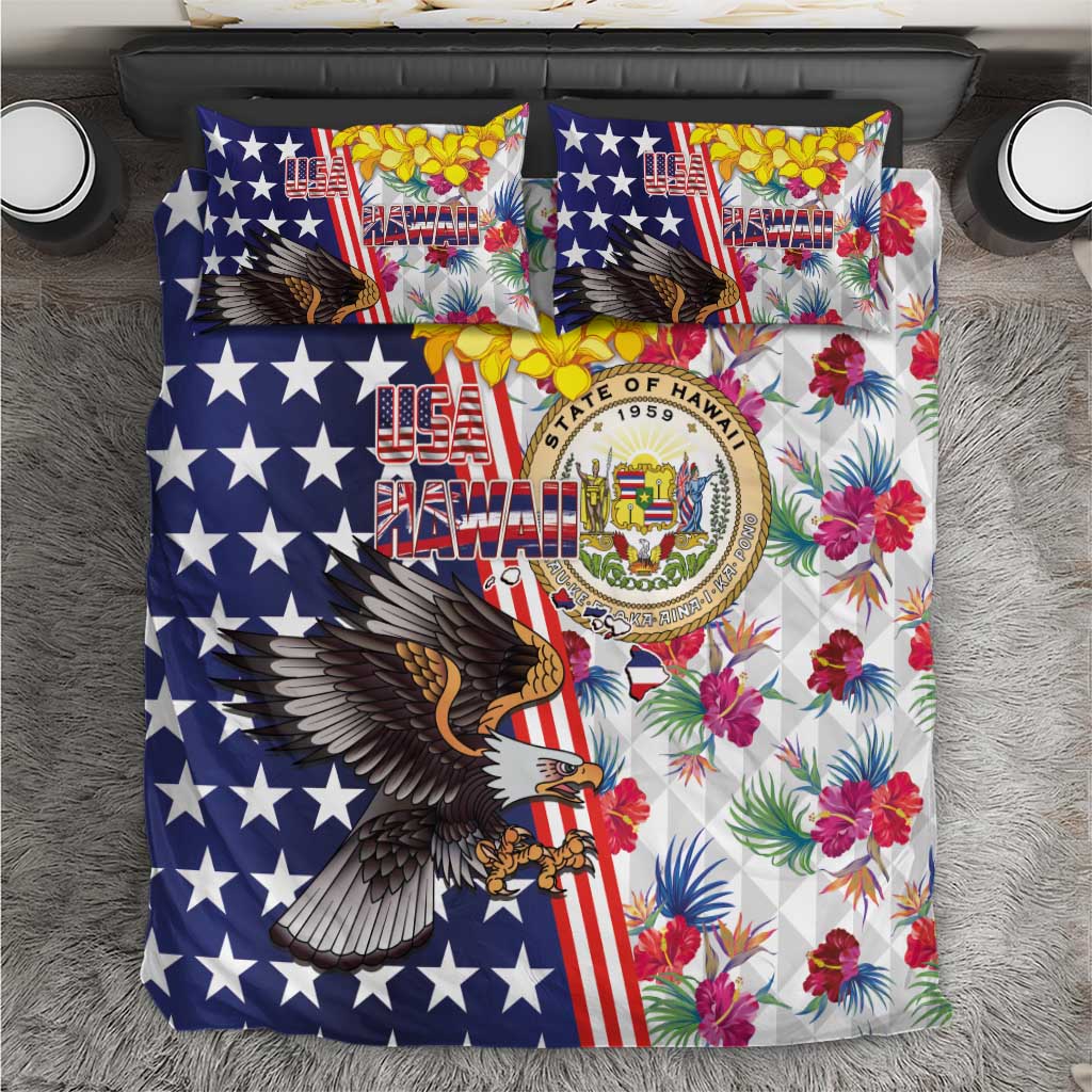 Hawaii and United States Together Bedding Set Seal of Hawaii and Bald Eagle - Wonder Print Shop