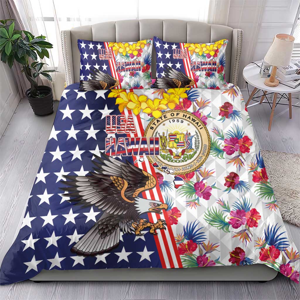 Hawaii and United States Together Bedding Set Seal of Hawaii and Bald Eagle - Wonder Print Shop