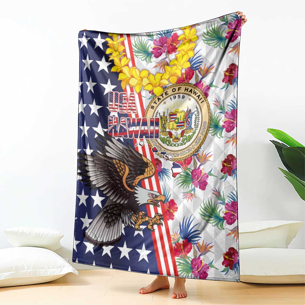 Hawaii and United States Together Blanket Seal of Hawaii and Bald Eagle - Wonder Print Shop