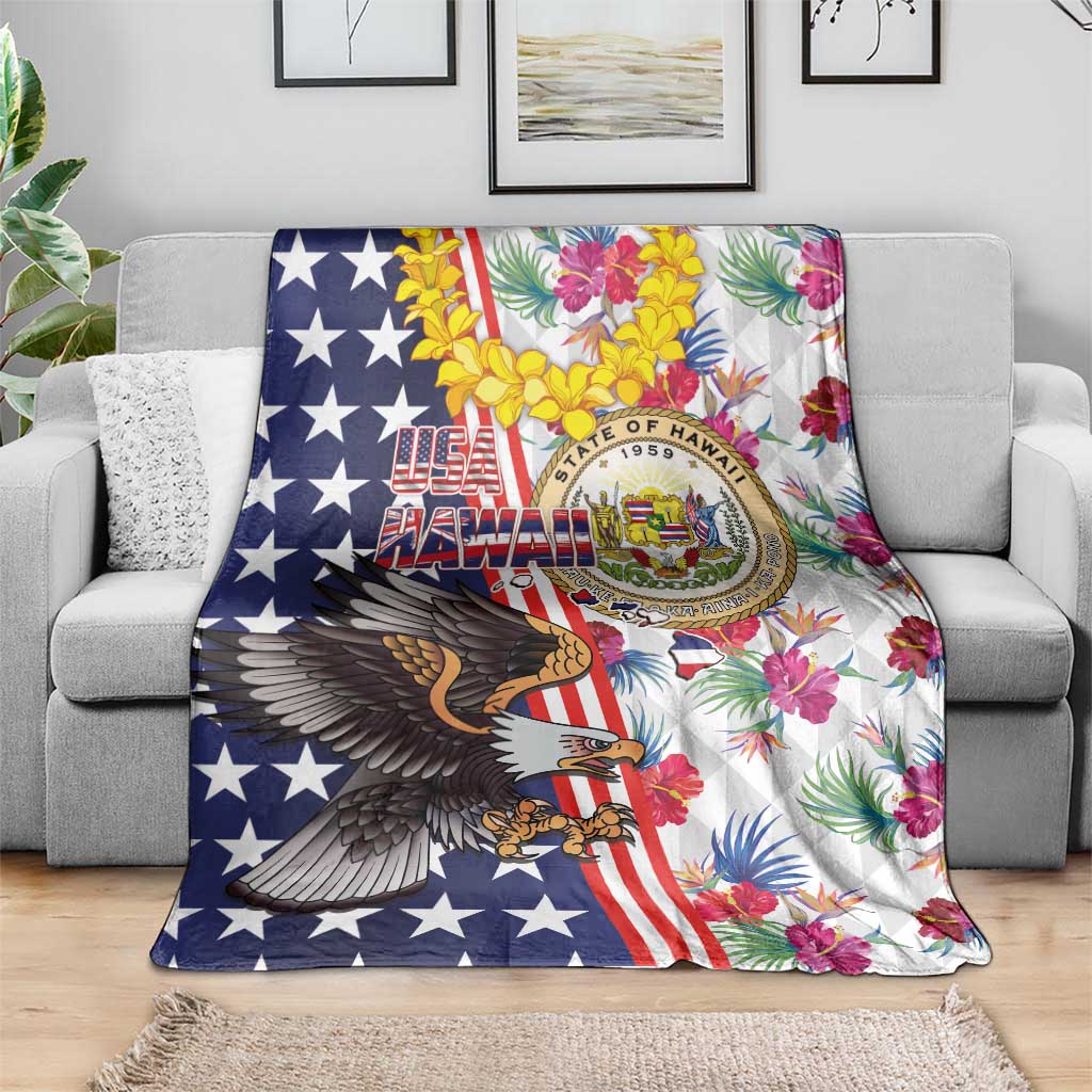 Hawaii and United States Together Blanket Seal of Hawaii and Bald Eagle - Wonder Print Shop