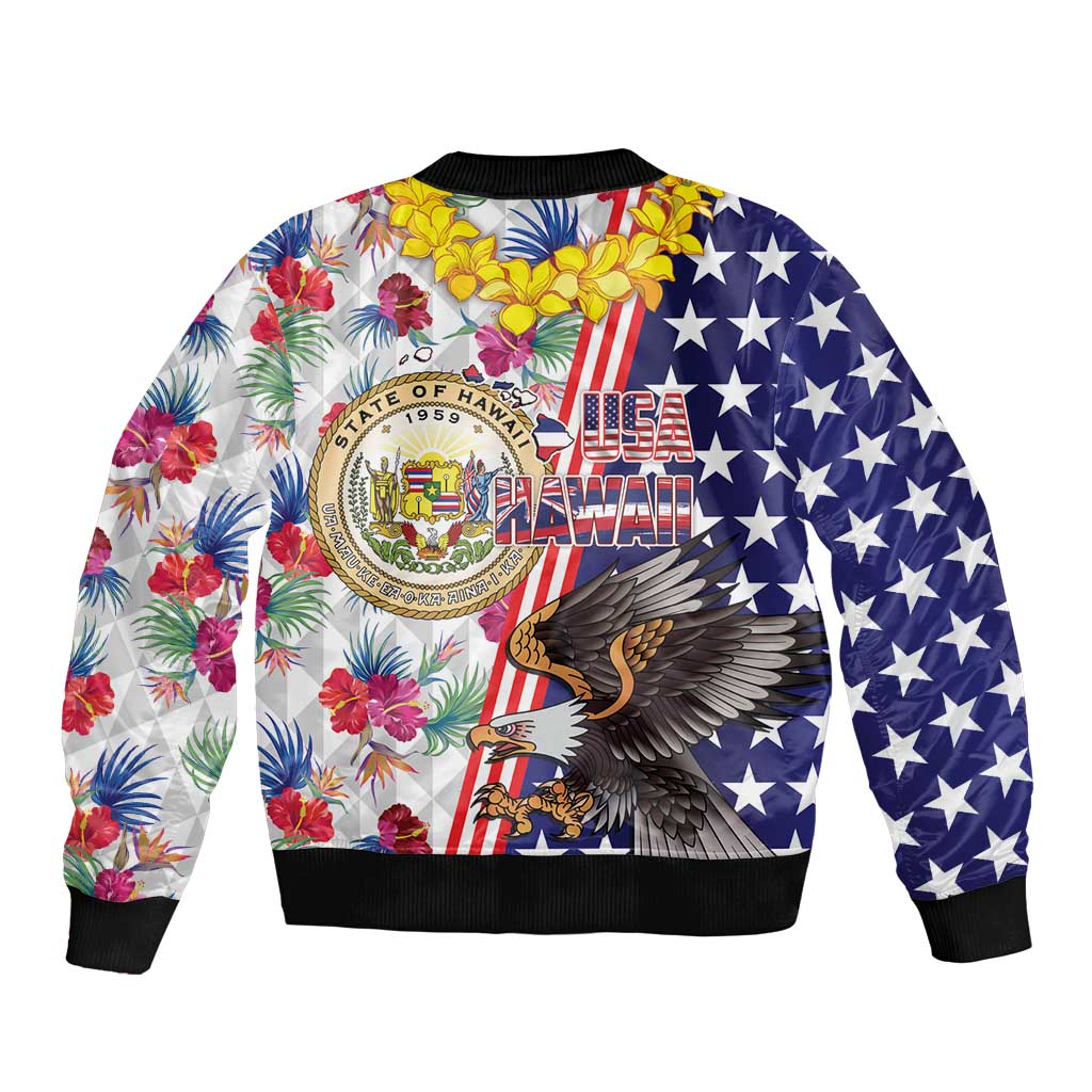 Hawaii and United States Together Bomber Jacket Seal of Hawaii and Bald Eagle - Wonder Print Shop