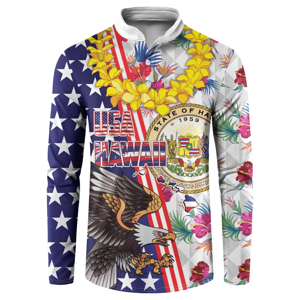 Hawaii and United States Together Button Sweatshirt Seal of Hawaii and Bald Eagle - Wonder Print Shop