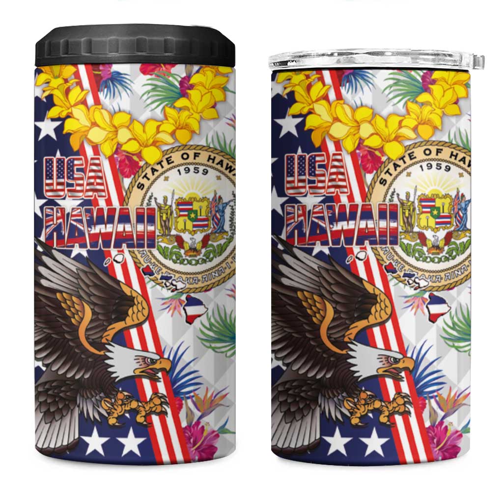 Hawaii and United States Together 4 in 1 Can Cooler Tumbler Seal of Hawaii and Bald Eagle - Wonder Print Shop