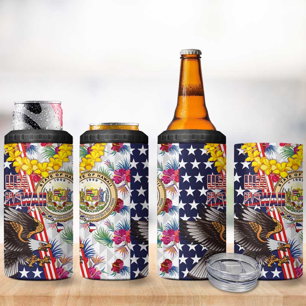 Hawaii and United States Together 4 in 1 Can Cooler Tumbler Seal of Hawaii and Bald Eagle - Wonder Print Shop
