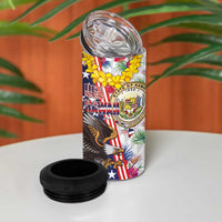 Hawaii and United States Together 4 in 1 Can Cooler Tumbler Seal of Hawaii and Bald Eagle - Wonder Print Shop