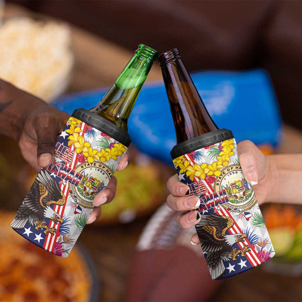 Hawaii and United States Together 4 in 1 Can Cooler Tumbler Seal of Hawaii and Bald Eagle - Wonder Print Shop