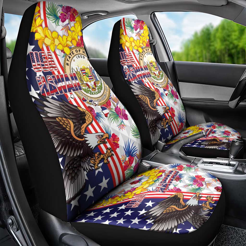 Hawaii and United States Together Car Seat Cover Seal of Hawaii and Bald Eagle - Wonder Print Shop