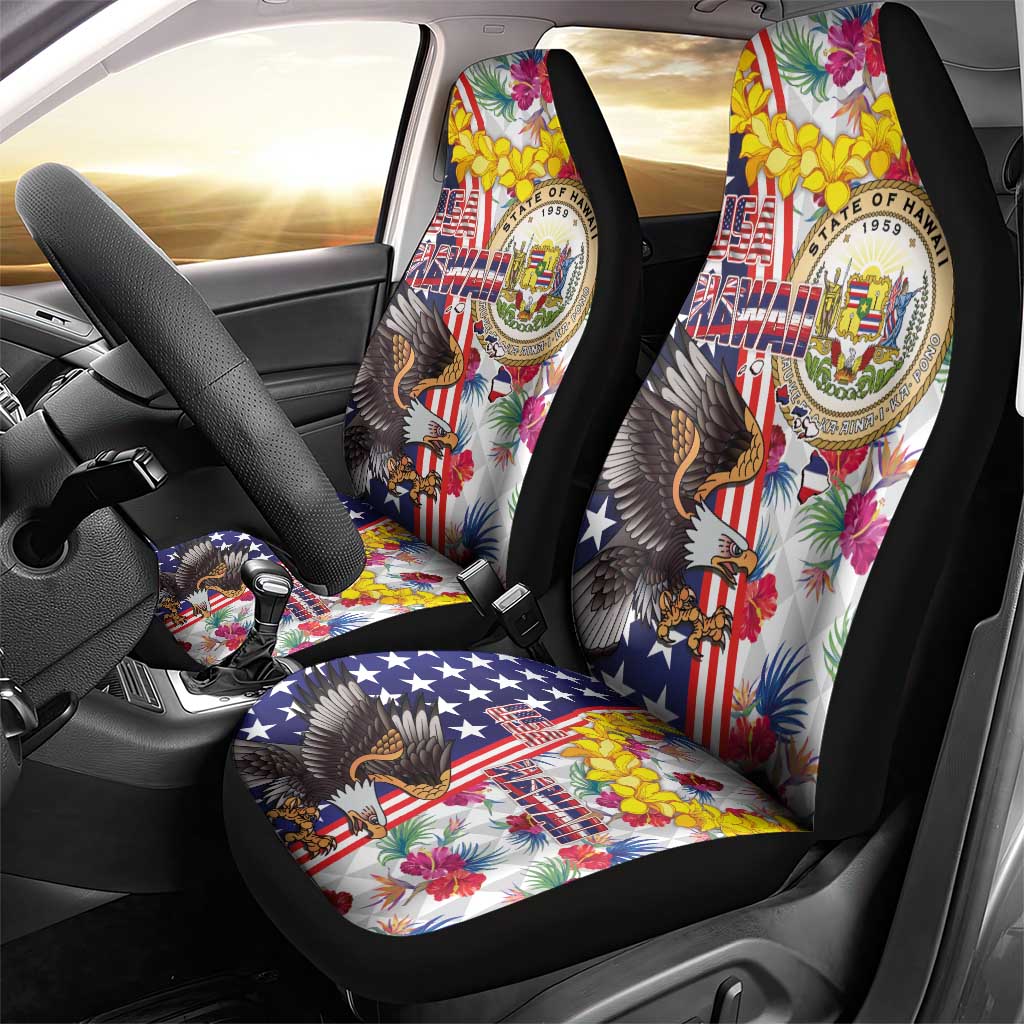 Hawaii and United States Together Car Seat Cover Seal of Hawaii and Bald Eagle - Wonder Print Shop