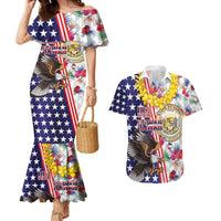 Hawaii and United States Together Couples Matching Mermaid Dress and Hawaiian Shirt Seal of Hawaii and Bald Eagle - Wonder Print Shop