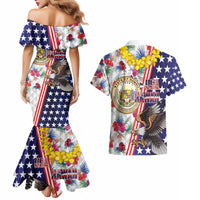 Hawaii and United States Together Couples Matching Mermaid Dress and Hawaiian Shirt Seal of Hawaii and Bald Eagle - Wonder Print Shop