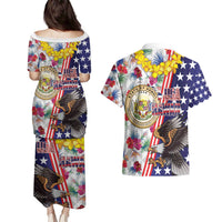 Hawaii and United States Together Couples Matching Puletasi and Hawaiian Shirt Seal of Hawaii and Bald Eagle - Wonder Print Shop