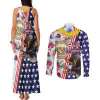 Hawaii and United States Together Couples Matching Tank Maxi Dress and Long Sleeve Button Shirt Seal of Hawaii and Bald Eagle - Wonder Print Shop