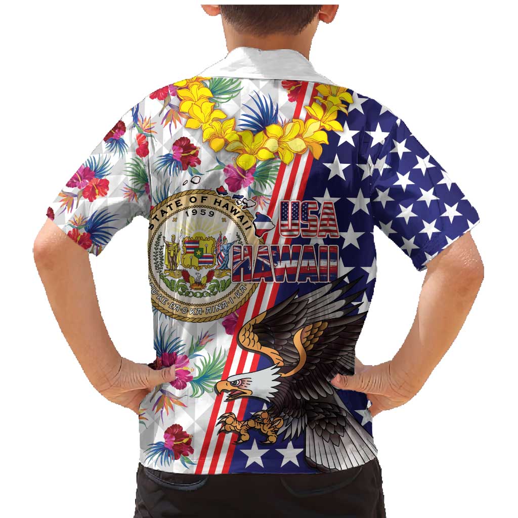 Hawaii and United States Together Family Matching Mermaid Dress and Hawaiian Shirt Seal of Hawaii and Bald Eagle - Wonder Print Shop