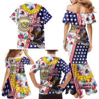 Hawaii and United States Together Family Matching Mermaid Dress and Hawaiian Shirt Seal of Hawaii and Bald Eagle - Wonder Print Shop