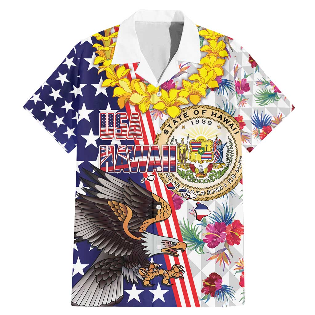 Hawaii and United States Together Family Matching Mermaid Dress and Hawaiian Shirt Seal of Hawaii and Bald Eagle - Wonder Print Shop