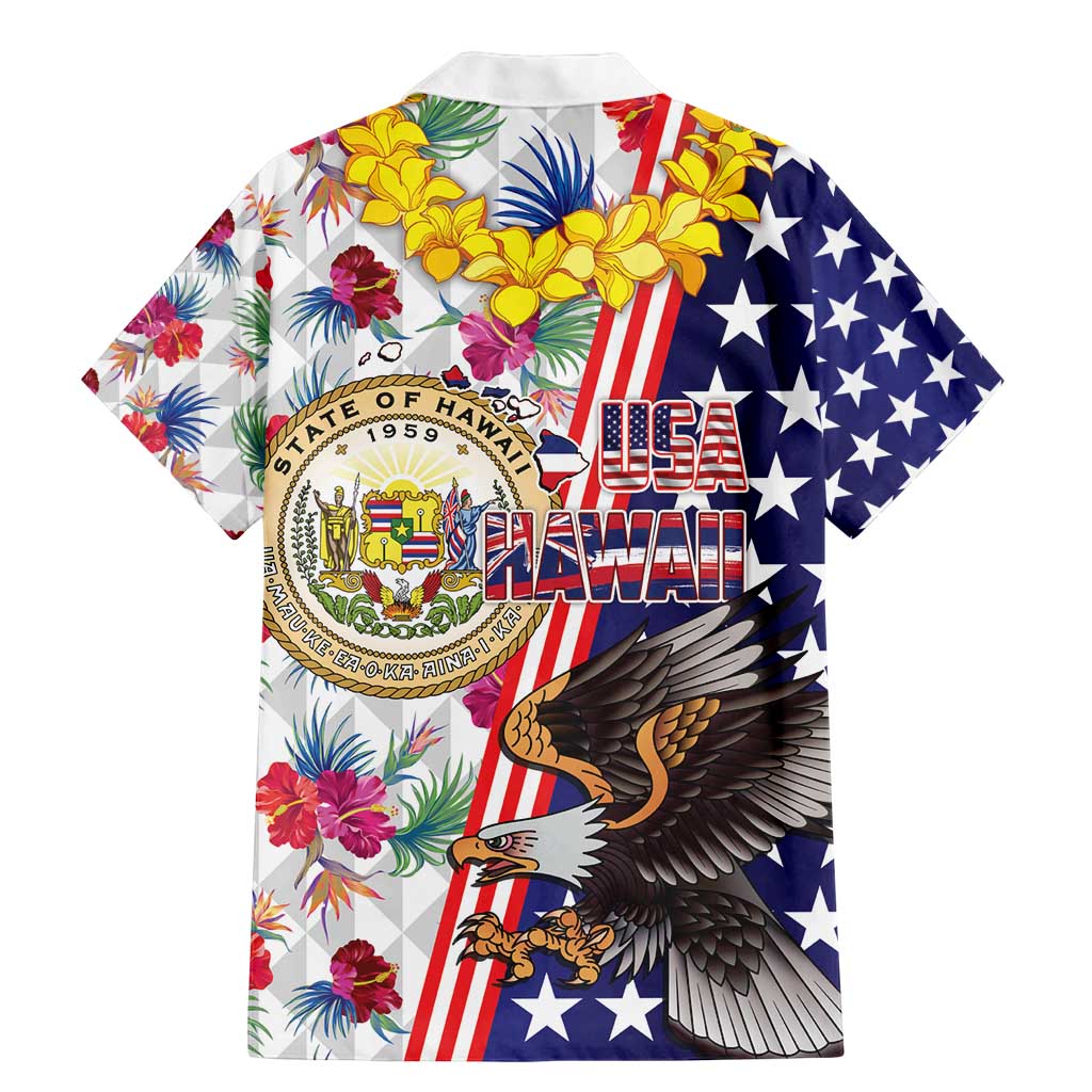 Hawaii and United States Together Family Matching Mermaid Dress and Hawaiian Shirt Seal of Hawaii and Bald Eagle - Wonder Print Shop