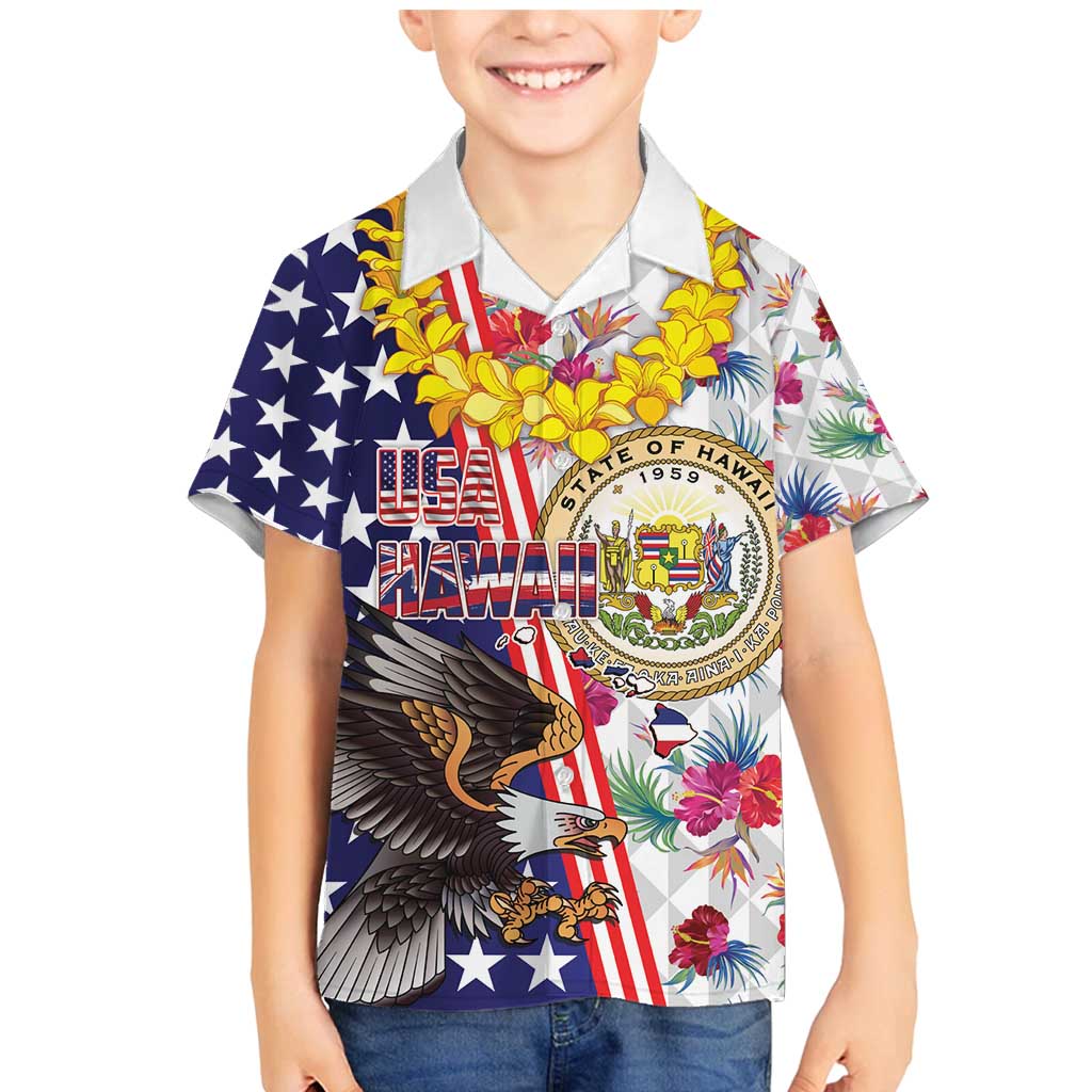 Hawaii and United States Together Family Matching Mermaid Dress and Hawaiian Shirt Seal of Hawaii and Bald Eagle - Wonder Print Shop