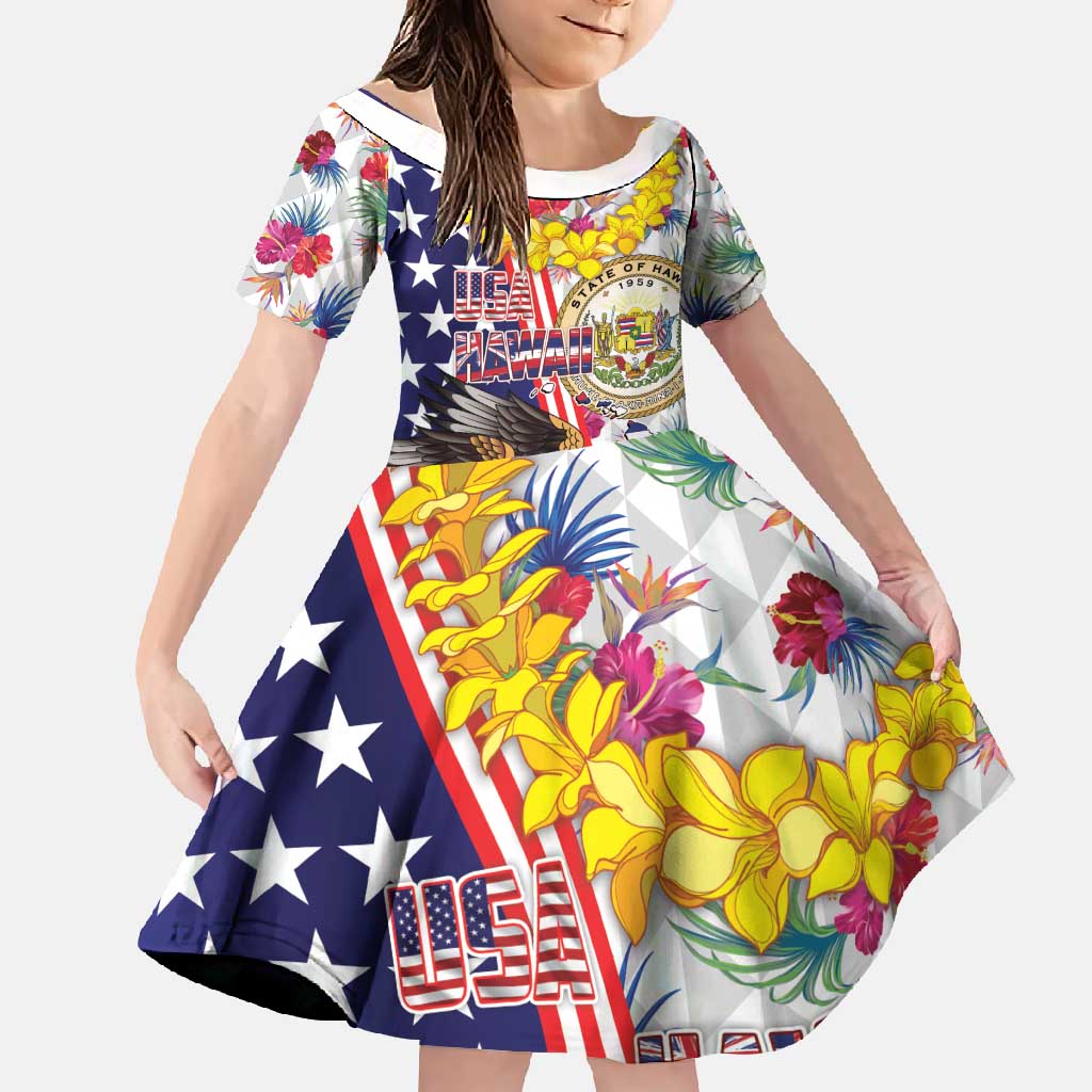 Hawaii and United States Together Family Matching Off Shoulder Maxi Dress and Hawaiian Shirt Seal of Hawaii and Bald Eagle - Wonder Print Shop