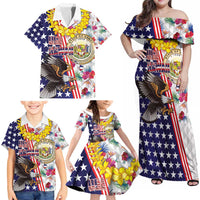 Hawaii and United States Together Family Matching Off Shoulder Maxi Dress and Hawaiian Shirt Seal of Hawaii and Bald Eagle - Wonder Print Shop