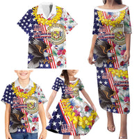 Hawaii and United States Together Family Matching Puletasi and Hawaiian Shirt Seal of Hawaii and Bald Eagle - Wonder Print Shop