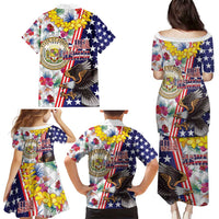 Hawaii and United States Together Family Matching Puletasi and Hawaiian Shirt Seal of Hawaii and Bald Eagle - Wonder Print Shop