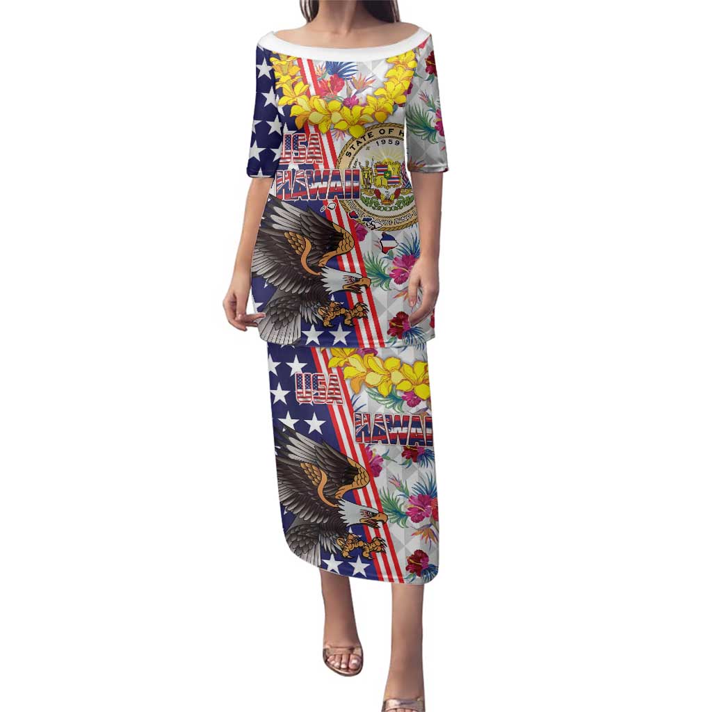 Hawaii and United States Together Family Matching Puletasi and Hawaiian Shirt Seal of Hawaii and Bald Eagle - Wonder Print Shop