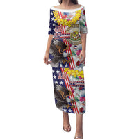 Hawaii and United States Together Family Matching Puletasi and Hawaiian Shirt Seal of Hawaii and Bald Eagle - Wonder Print Shop