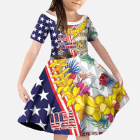 Hawaii and United States Together Family Matching Short Sleeve Bodycon Dress and Hawaiian Shirt Seal of Hawaii and Bald Eagle - Wonder Print Shop