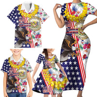 Hawaii and United States Together Family Matching Short Sleeve Bodycon Dress and Hawaiian Shirt Seal of Hawaii and Bald Eagle - Wonder Print Shop