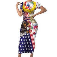 Hawaii and United States Together Family Matching Short Sleeve Bodycon Dress and Hawaiian Shirt Seal of Hawaii and Bald Eagle - Wonder Print Shop